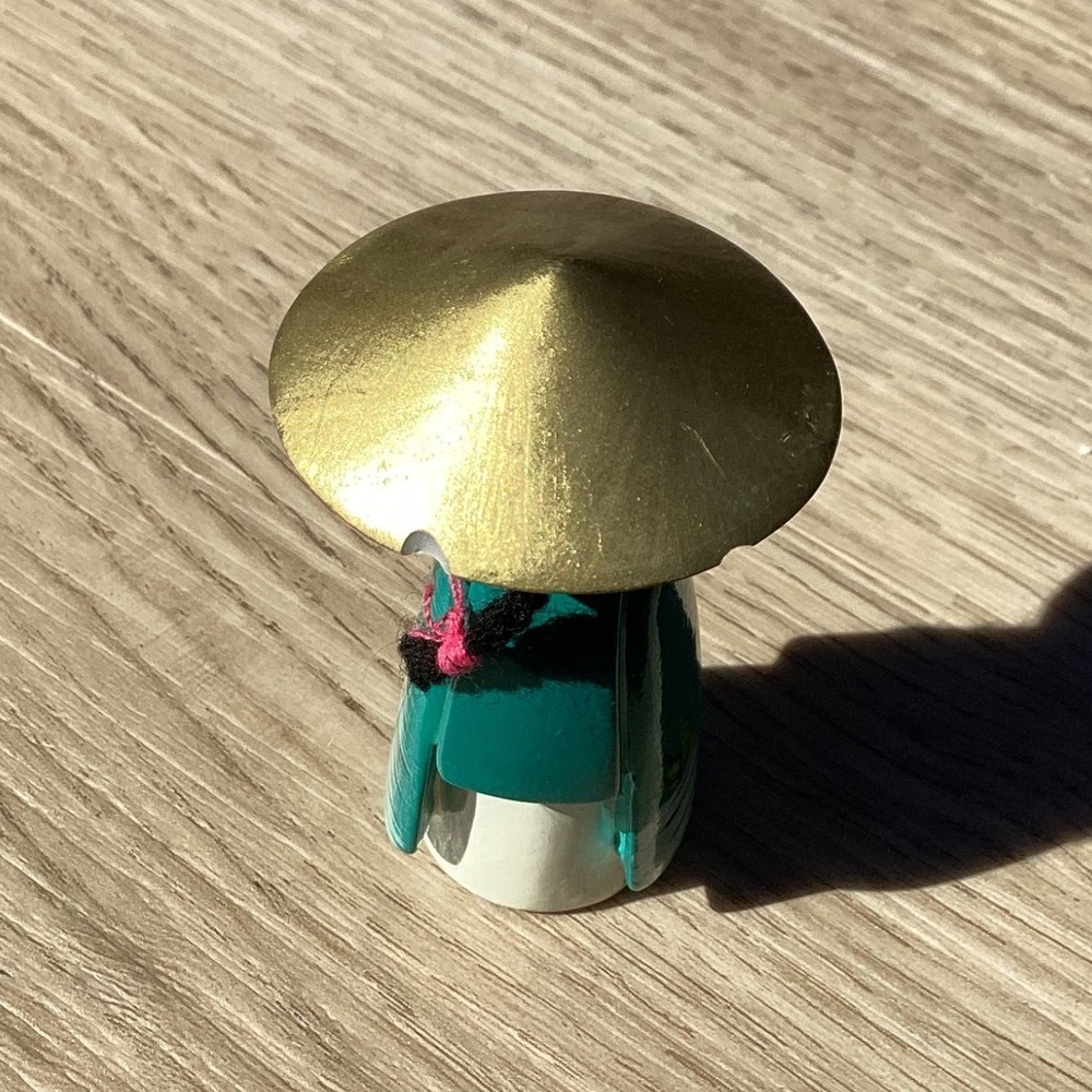 Vintage Charming Doll Figurine with Conical Hat & Teal Robe Hand Painted Accent - Picture 5 of 7